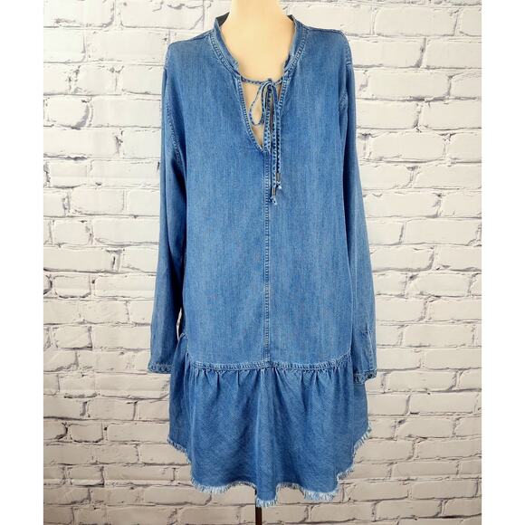 Rails Dress Womens L Mel Drop Waist Denim Fringe vintage wash cowgirl southwest - Picture 1 of 11